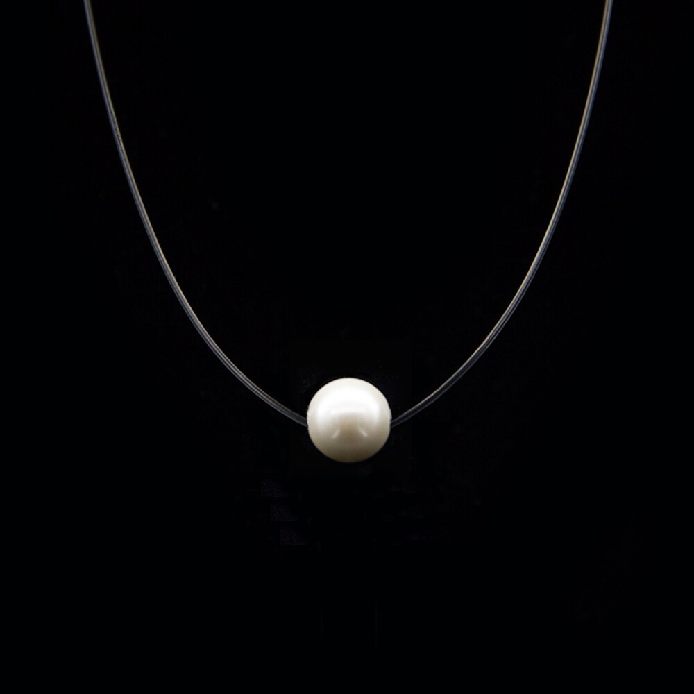 8 Color 6MM Pink White Red Zircon Chokers Necklaces Transparent Fishing Line Simple Pendant Necklace Jewelry For Women: 8MM Pearl