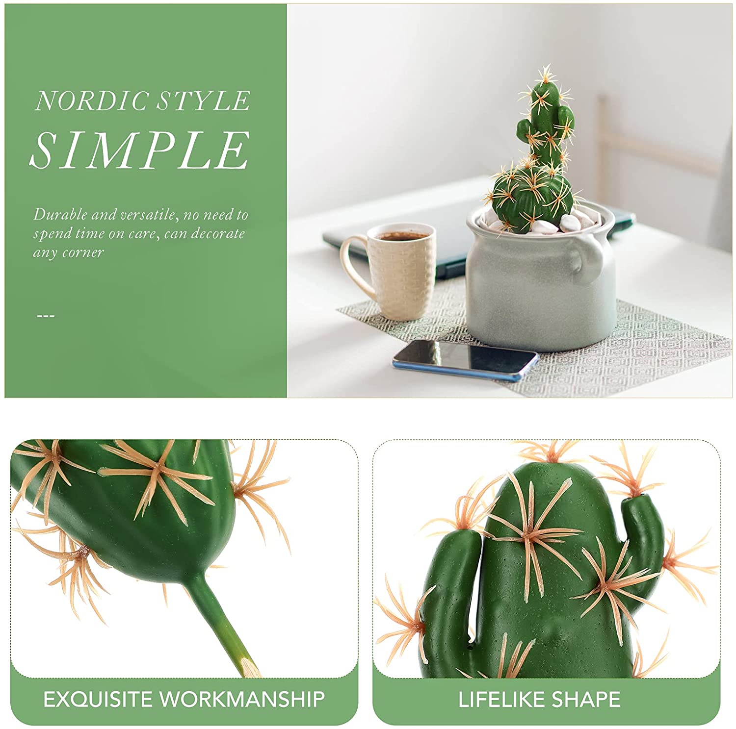 8pcs Artificial Cactus Faux Succulent Pick Simulated Cactus Plants Arrangement Green Plant Material for Home Office Decoration