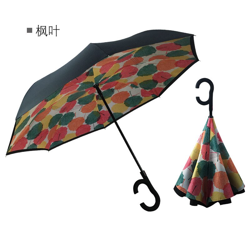 C Handvat Reverse Opvouwbare Paraplu Man Vrouwen Zon Regen Auto Semi-Automatische Paraplu Dubbele Laag Anti Uv Self Stand Parapluie: 16