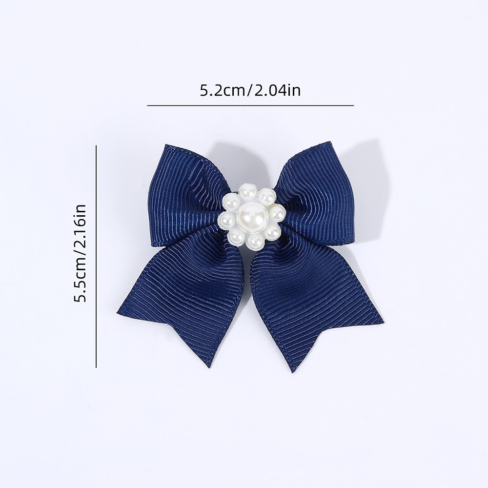 Ncmama, pinzas para el pelo con perlas azul oscuro para niñas, horquilla con lazo de cinta sólida, pasadores para niños, horquillas, accesorios para el cabello de Boutique