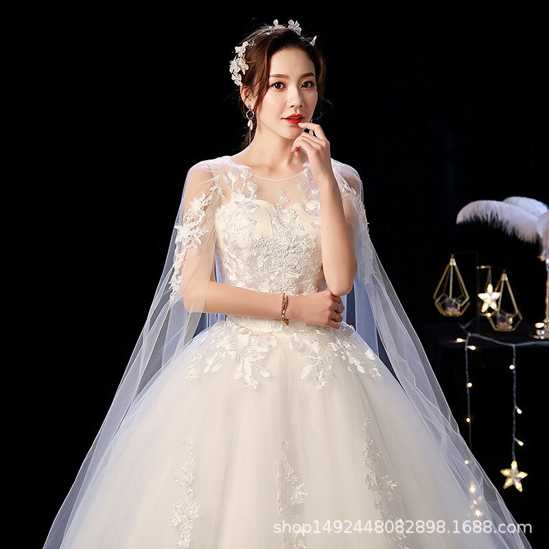Robe de mariee smukke brudekjoler balkjole o-hals snøre med jakke applikationer mariage brudekjoler casamento