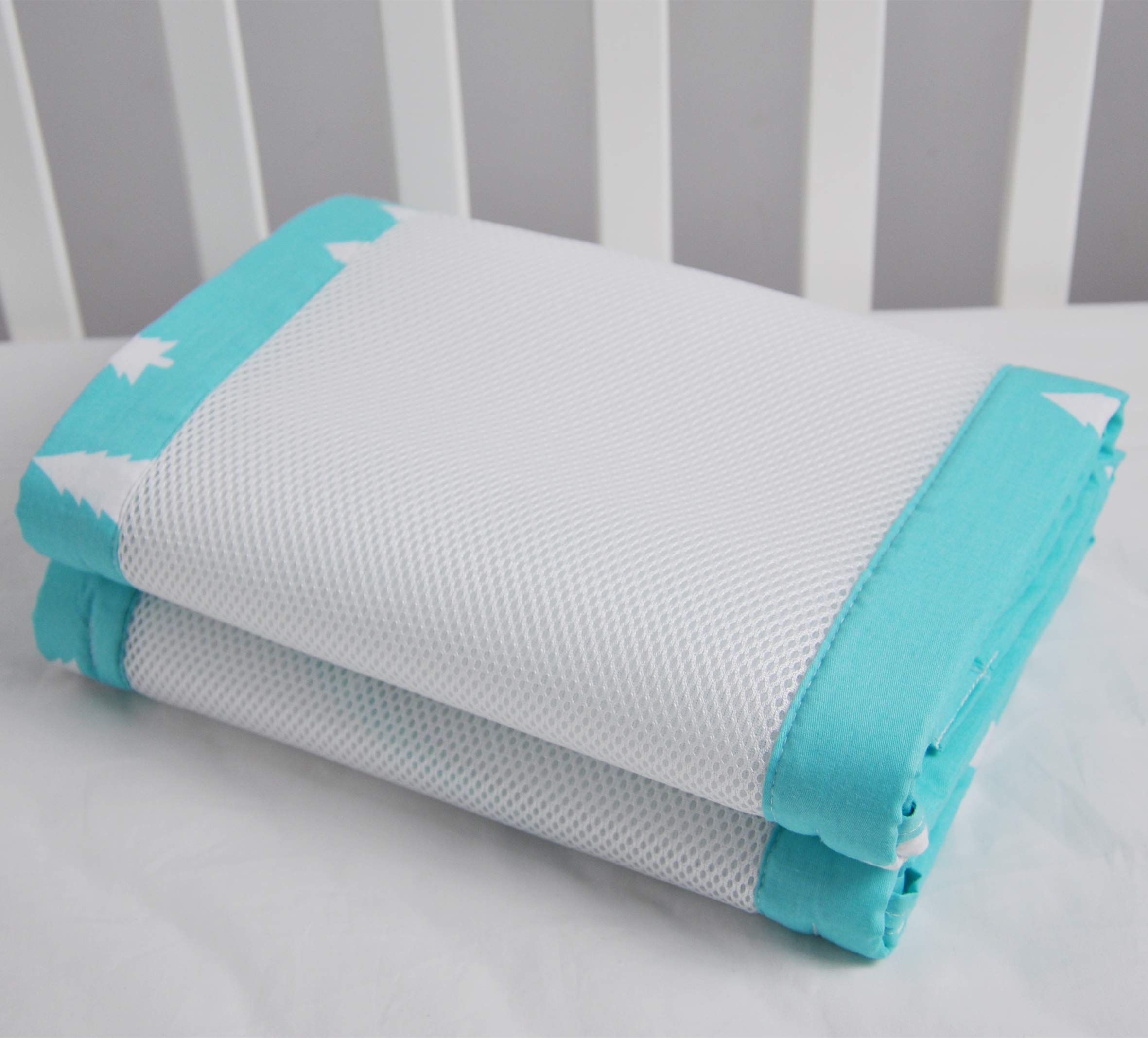 2Pcs Upgrade Lange Banden Mini Mesh Wieg Bumpers Ademend Voor Jongens Meisje Veilig Pads Voor Standaard Baby Crib Liner classic Grey Sterren: Blauw