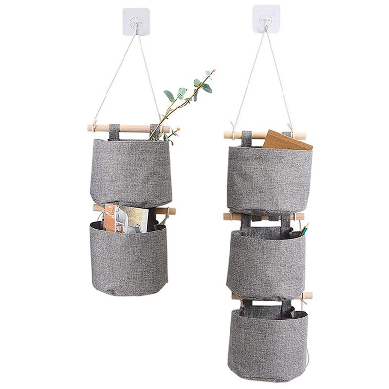 Cotton Linen Fabric Closet Washable Hanging Storage Bag With 5 Pockets Over The Wall Door Organizer For Bedroom Bathroom: Default Title