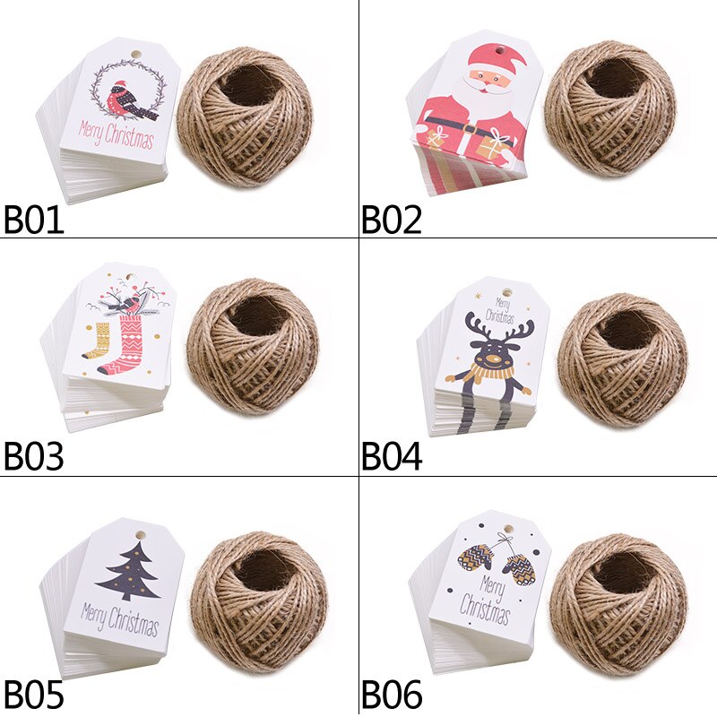 50 stk xmas tags papir indpakning trykt glædelig jul år tags til æske kage fest etiket hænge tag