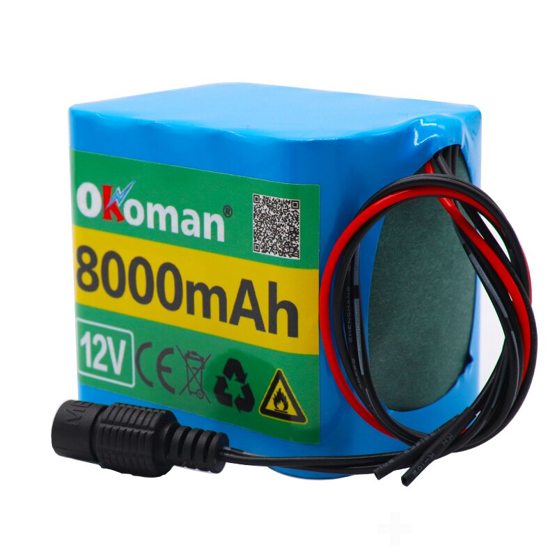 Okoman High Power battery pack 8Ah 18650 Rechargeable Lithium Ion battery pack capacity DC 12.6V 8000mAh CCTV Cam Monitor