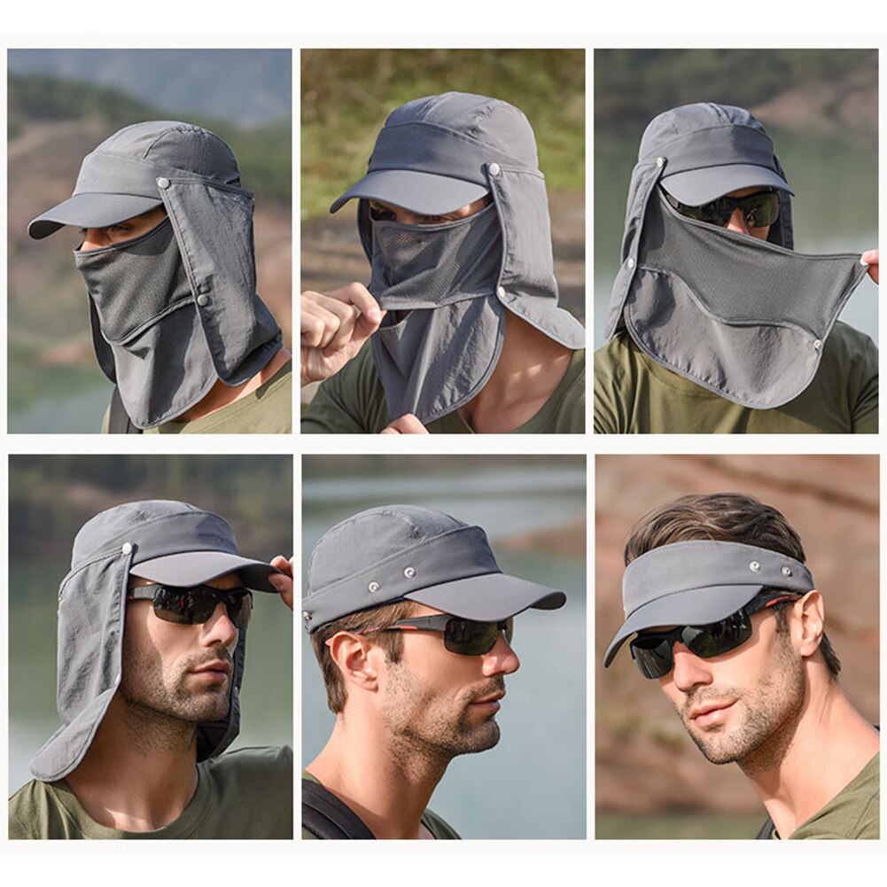 Ademend Zonnebrandcrème Hoed Vissen Hoed met Afneembare Hals Gezicht Flap Cover Cap voor Man Vrouwen Wandelen Bescherming Zonnehoed