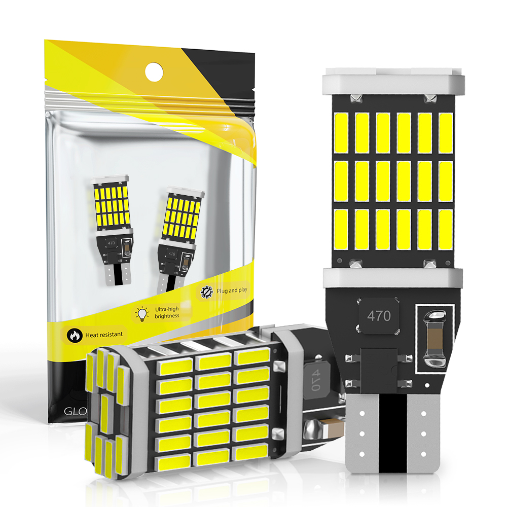 Ampoules LED Canbus T15 W16W WY16W 4014 45SMD pour Auto Bcakup, feu de recul, ampoules de frein arrière de voiture, sans erreur, 6000K, blanc, rouge ambre, 2 pièces
