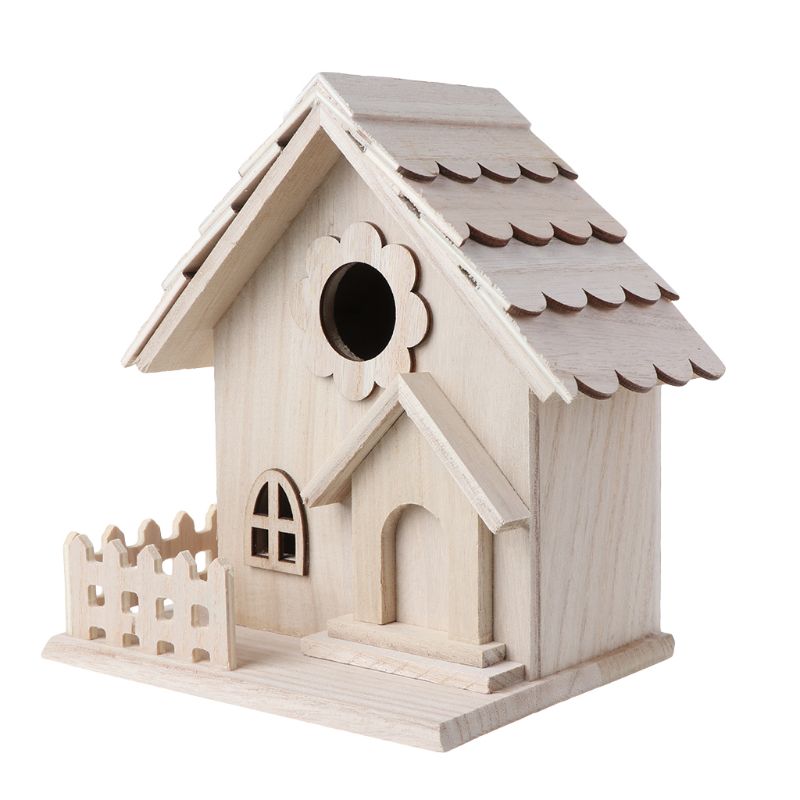 Wooden Bird House Breeding Cage Fence Box Nest Garden Backyard Home Decoration