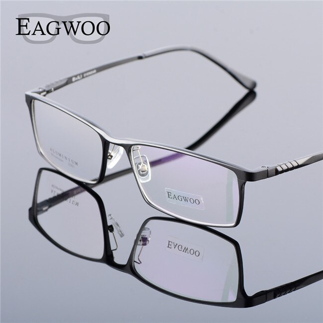 Eagwoo, gafas graduadas de cara ancha de aluminio para hombres, montura óptica de borde completo, gafas de negocios, gafas grandes ligeras MF2351: Gris
