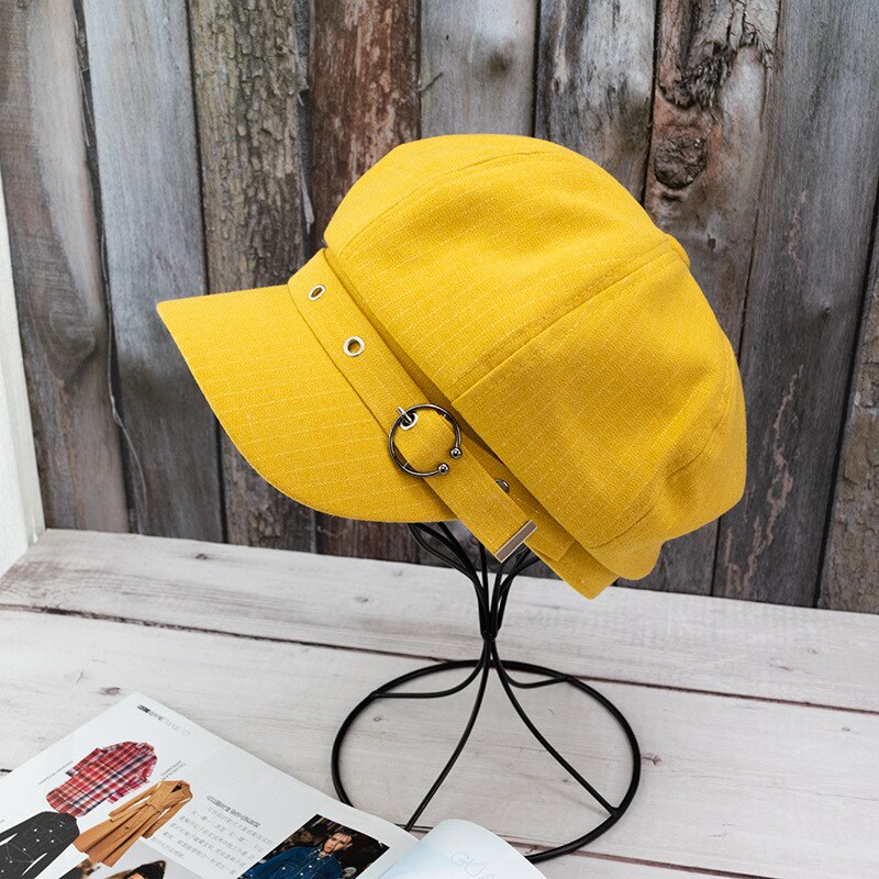 Kapelusze dla obu płci dla kobiet w paski ośmioboczna czapka gazeciarza mężczyźni elegancki damski kapelusz moda beret mężczyźni kobiety artysta malarz czapki Femme: żółty