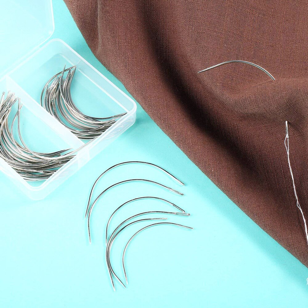 50Pcs 51mm Stainless Steel Straight Pins Stitch T Dressmaking Pins &amp; 20Pcs Hand Curved Needles Quilt Applique Sewing Accessories