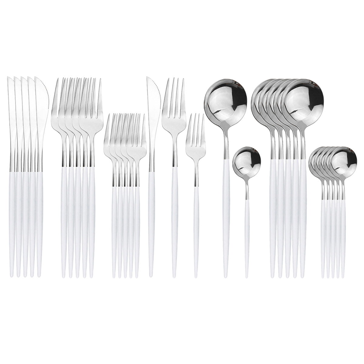 30Pcs Roze Goud Bestek Set 304 Rvs Servies Set Mes Dessert Vork Lepel Bestek Set Keuken Party Servies set: White Silver