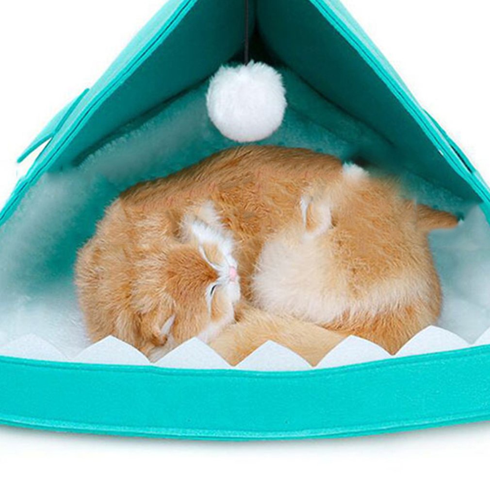 Pet Semi-enclosed Box Foldable Dog Cat Bed Anti-splashing House with Removable Mattress Puppy Cage Lounger Cat Dog Supplies