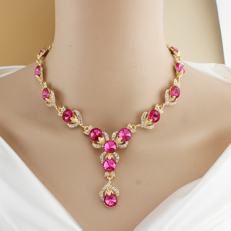 Dubái Jewelry-conjunto de joyas de boda para mujer, conjunto de collar de Color oro rosa, pendientes, accesorios para: 1