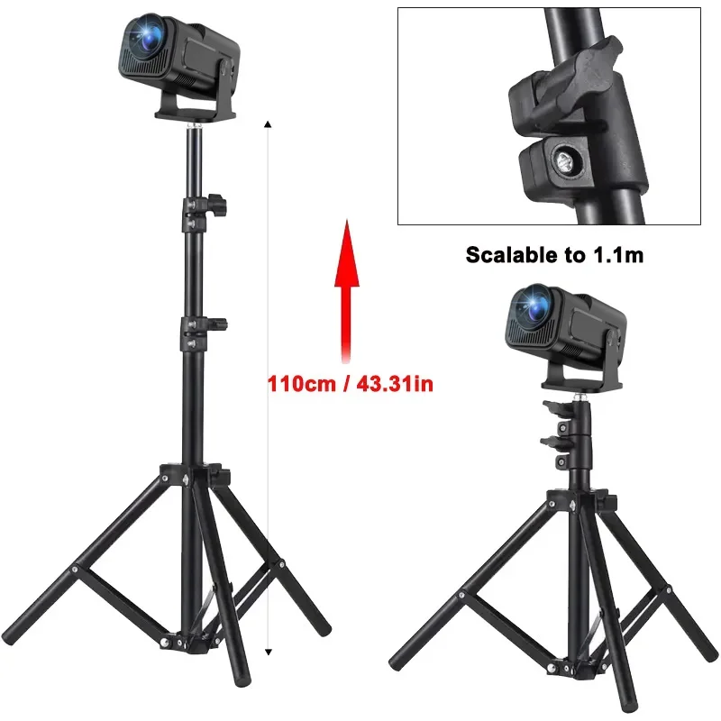 Ditong projektorfäste resestativ med 1/4 skruvar fotografiskt belysningsstativ utdragbart 110cm för projektorkamera utomhus