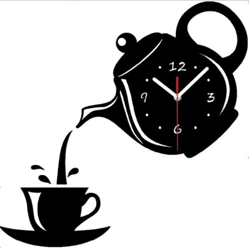1 Set Diy Acrylic Coffee Cup Teapot 3D Wall Clock Kitchen Wall Clocks