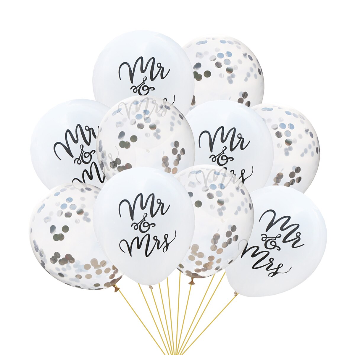 10 PCs 12 inch 10 inch Latex Mr. Mrs. Letter Printed Balloons Confetti Glitter Shiny Wedding Party Engagement Decorations: 3