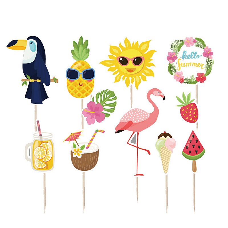 Décoration de gâteau d&#39;été pour anniversaire Tropical hawaïen, flamand rose, ananas, Toucan, Aloha, lettre, Cupcake, fête de mariage