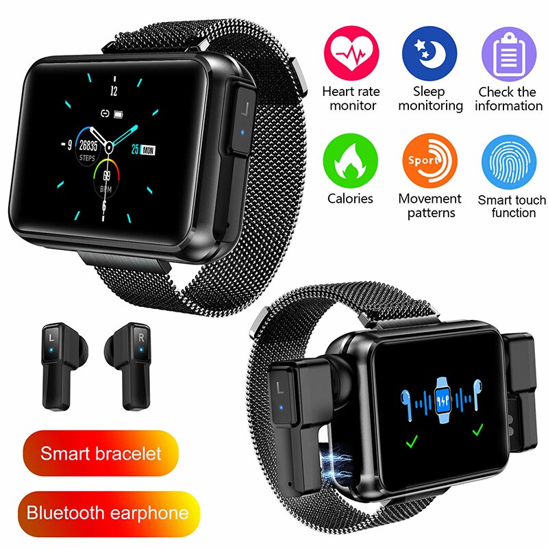 T91 Smart Horloge Mannen Tws Draadloze Bluetooth Headset 1.4 Inch Grote Diy Screen Bluetooth Oproep Weer Smartwatch