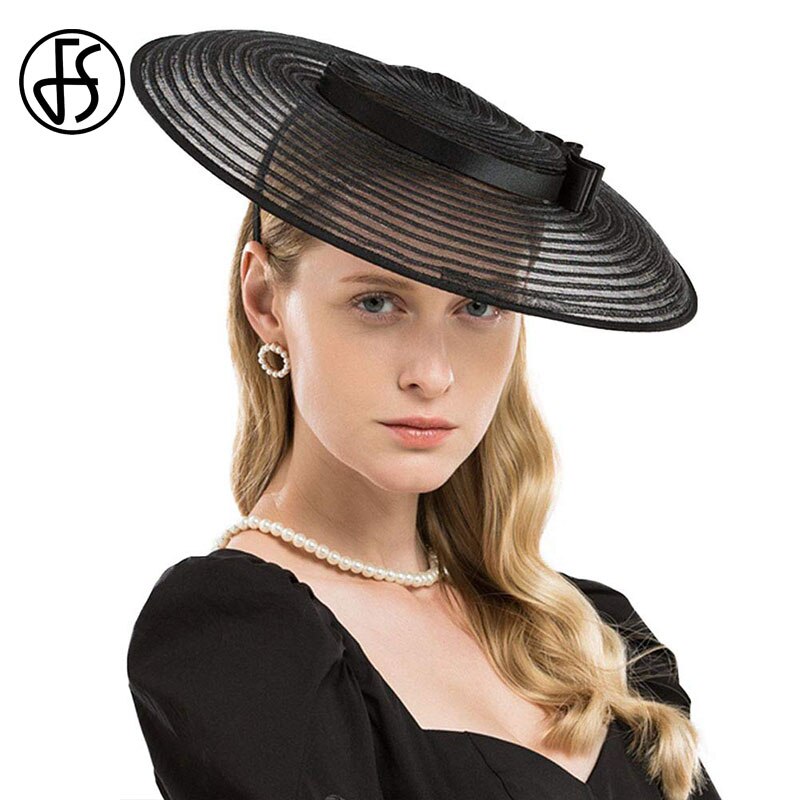 Fs veľké čierne kostolné klobúky klobúky so širokým okrajom fascinátory pre ženy biele kentucky derby dáma luk svadobné spoločenské šaty fedoras