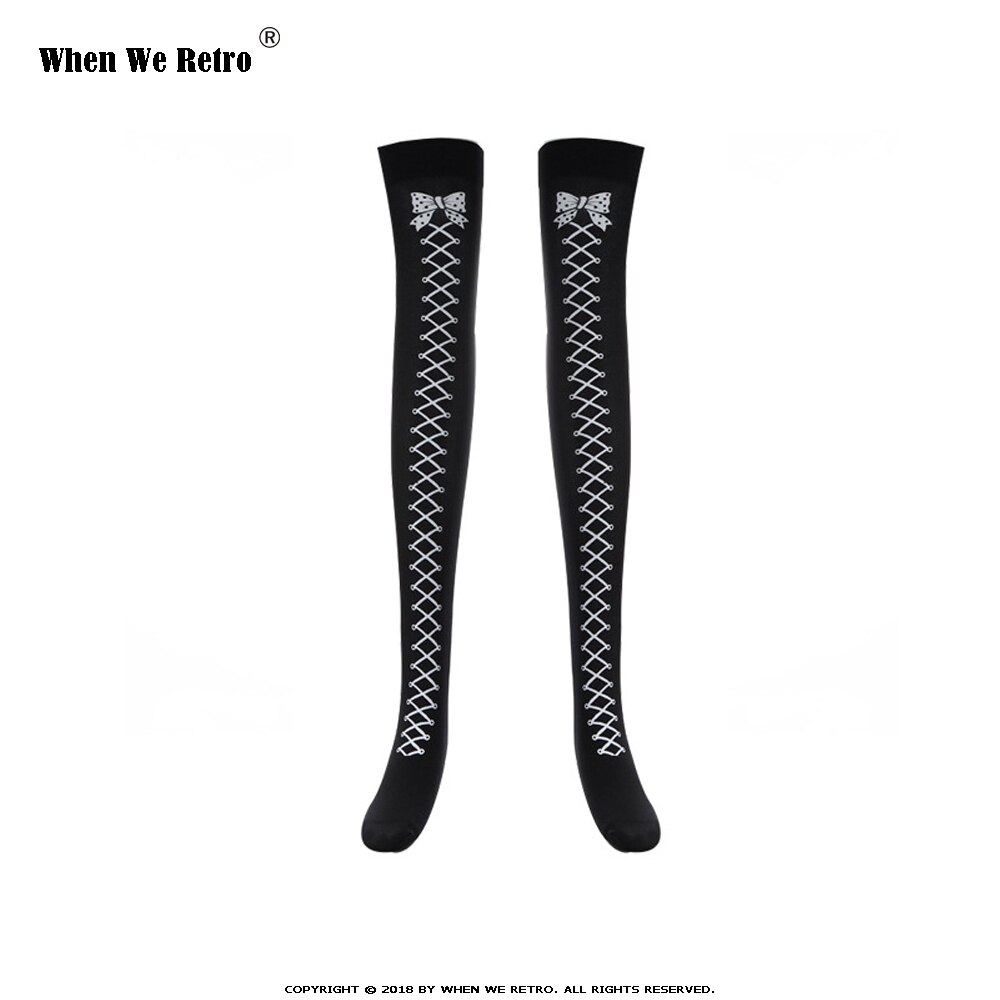 Wanneer we retro halloween skelet lange kniekousen kostuum vleermuis stippen print halloween cosplay zachte kous  qy0602