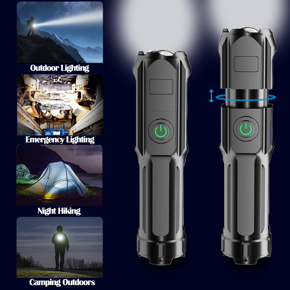 Teleskopisk zoomlommelygte genopladelig lommelygte 800 mah vandtæt over lange afstande til camping, fiskeri, håndklatring, led-lommelygte