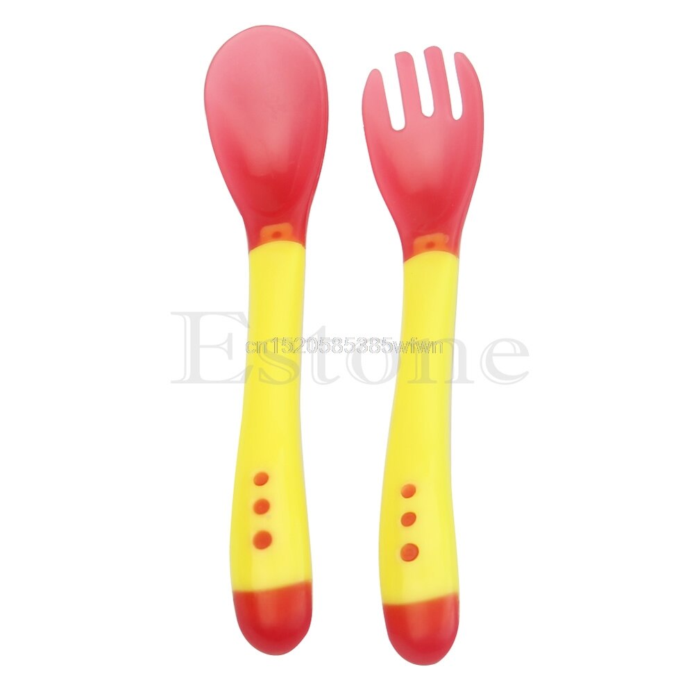 2 Stuks Handige Warmte Sensing Thermische Lepel Baby Kids Spenen Siliconen Hoofd Servies # HC6U #: YELLOW