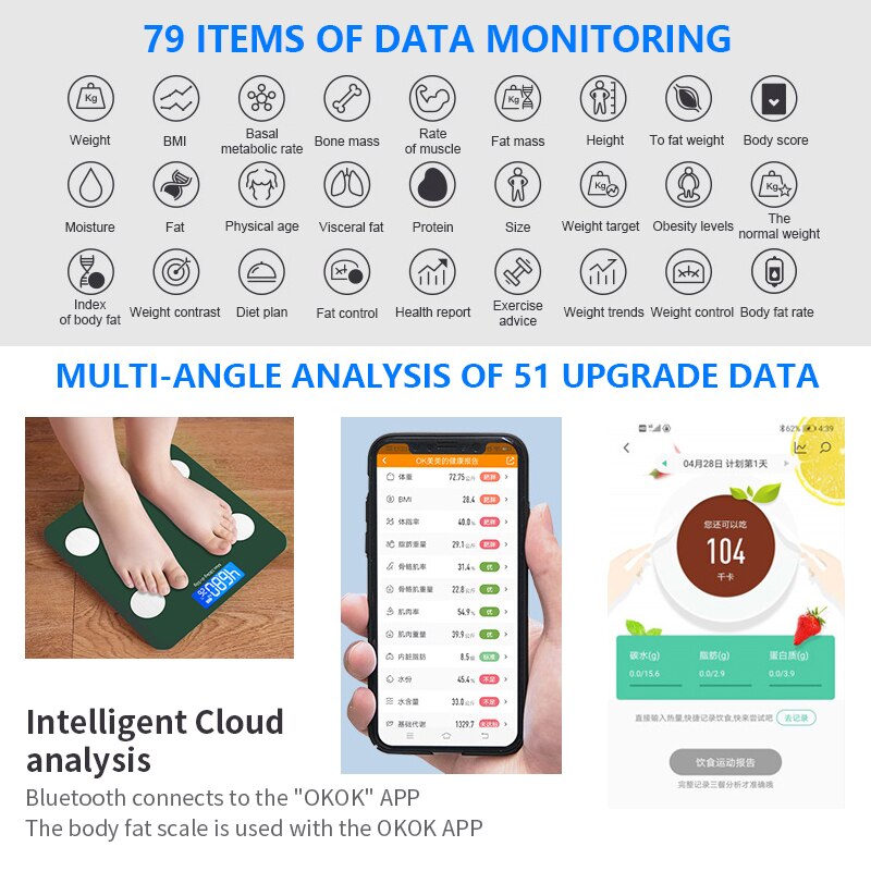 Balance de graisse corporelle Bluetooth, analyseur de Composition imc avec application pour Smartphone