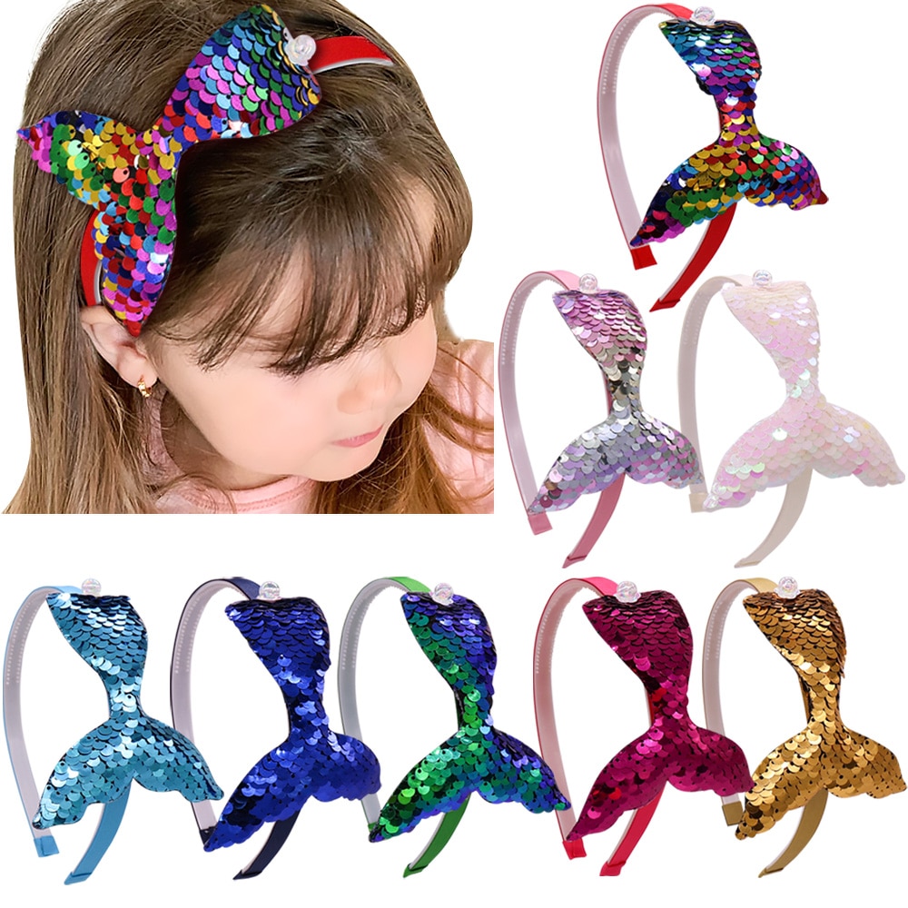 Omkeerbare Sequin Haarband Voor Meisjes Haaraccessoires Handgemaakte Rainbow Kids Hoofdband Met Tanden Haarband Mermaid Party Hoofddeksels