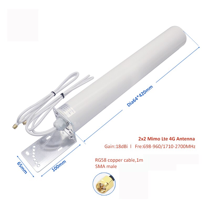 High Gain 18dBi Omni Wasserdichte Outdoor 2x2 Mimo RG58 Kabel SMA Männlichen Lte 4G Antenne