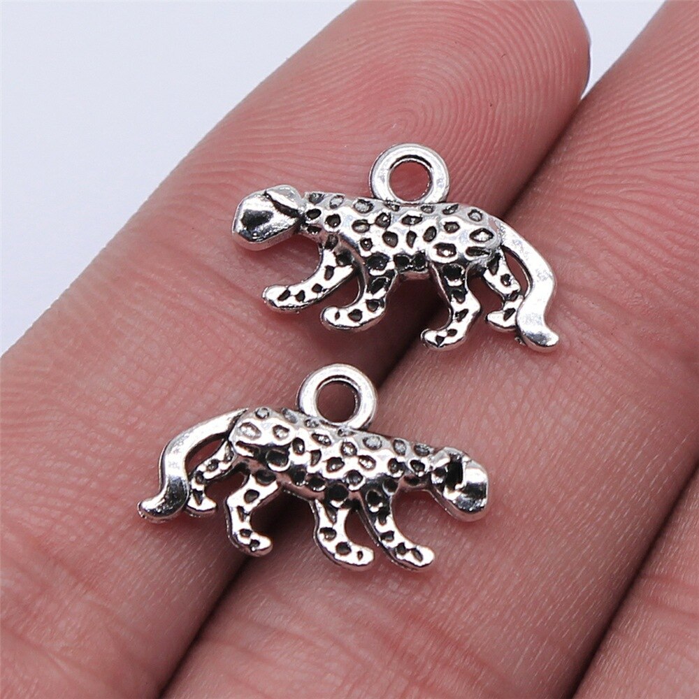 10 stk anheng med anheng med leopardhode til dyr til å lage smykker til å lage armbånd, halskjede: 18 x 11mm- sølv