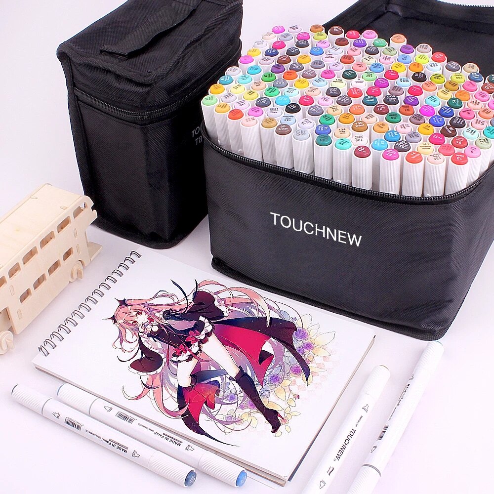 TOUCHNEW Markers Felt-Tip Oily Twin Brush Marker Pen for Drawing Manga Lettering Brush Pens