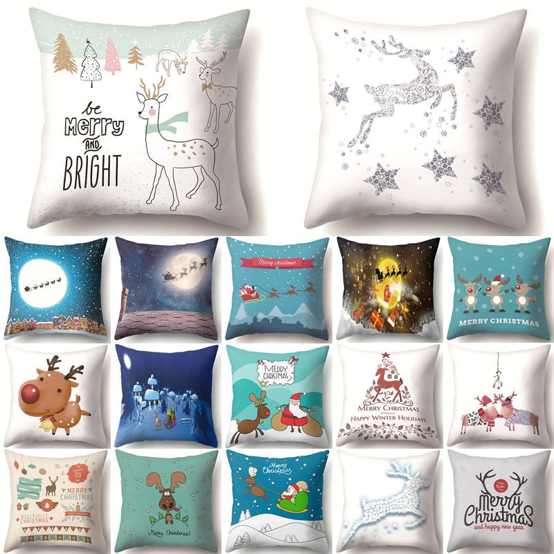Mignon cerf noël housse de coussin Polyester décoratif jeter oreiller noël nouvel an décor à la maison cojines decorativos para canapé 40543