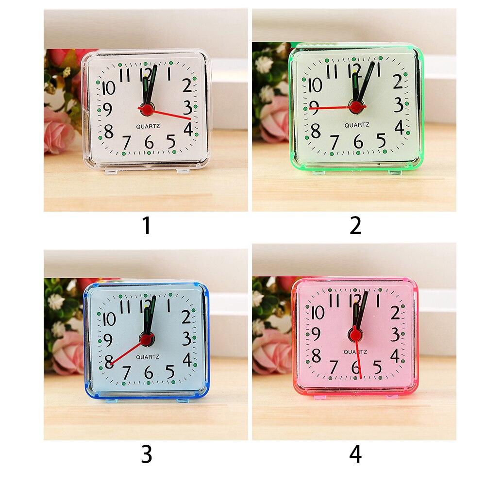 Square Bed Quartz Travel/Mini Alarm Clock Snooze/Light Analogue Face
