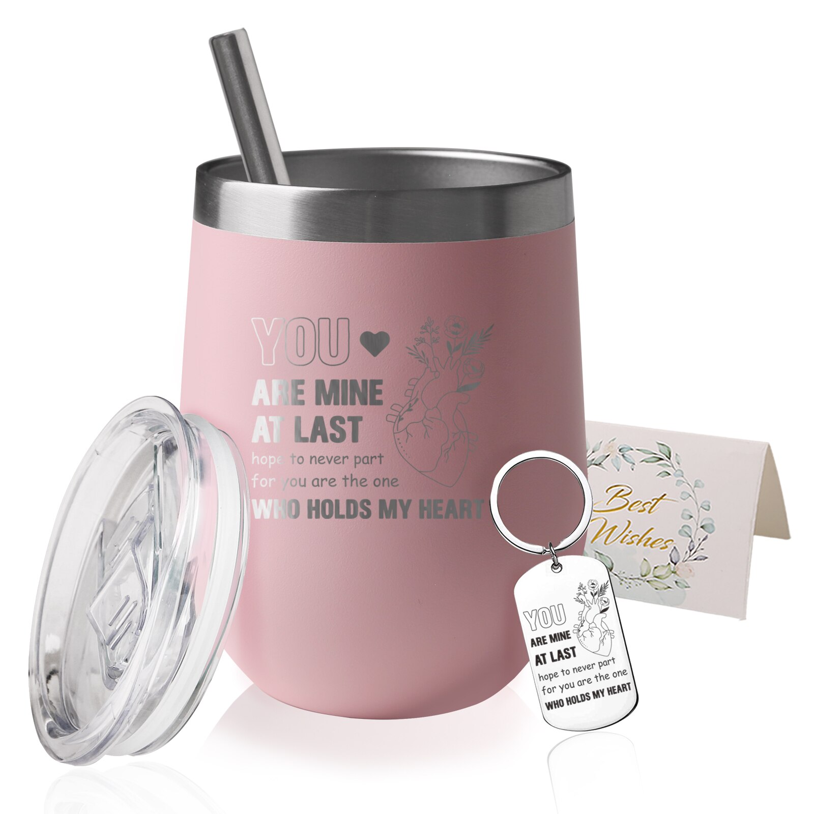 Taza Termo rosa de acero inoxidable con tapa y pajita, taza interesante, You Are My Heart, My treasure, impresión para compañero, 12oz: PAL929