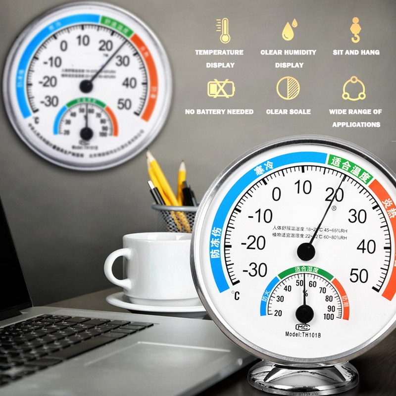 Thermometer Hygrometer Humidity Meter Gauge Measuring Tool 2 in 1 Thermometer Hygrometer Mini Round