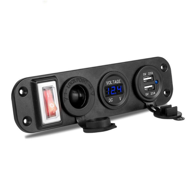 5V 2.1A + 2.1A Dubbele USB Autolader 12V 24V LED Display Digitale Voltmeter Sigarettenaansteker Power outlet Schakelaar Paneel: blue 4 in 1