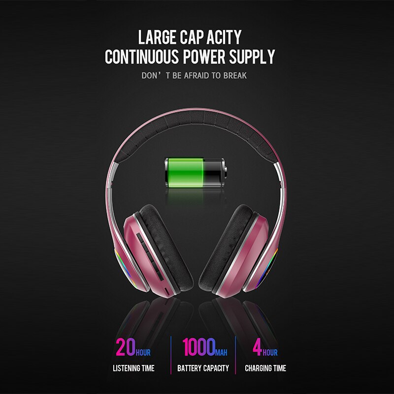 1000mAh battery wireless headset Bluetooth headset foldable Bluetooth headset 3D stereo gaming headset 6 sound equalizer modes