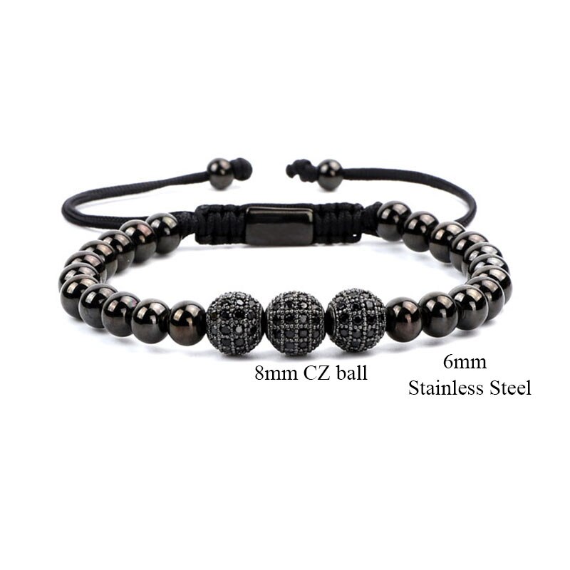 Women Men Bracelet CZ Micro Pave Ball Stainless Steel Macrame Friend Bracelet Men Jewelry