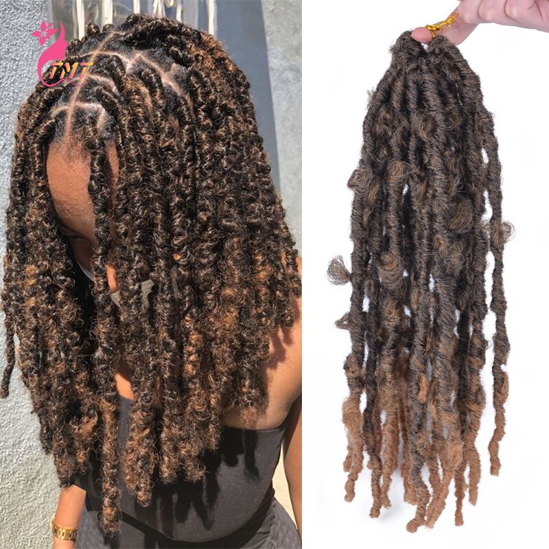 Butterfly Locs Crochet Hair Distressed Pre looped Natural Messy Faux Locs Pre-twisted Braids: butterfly locs 1B27 / 18inches / 6Pcs/Lot
