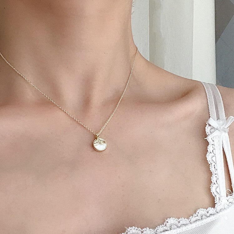 Micro Zirkoon Fishtail Ketting Eenvoudige Elegante Cirkel Shell Hanger Choker Stijl Mode Ketting Ornament