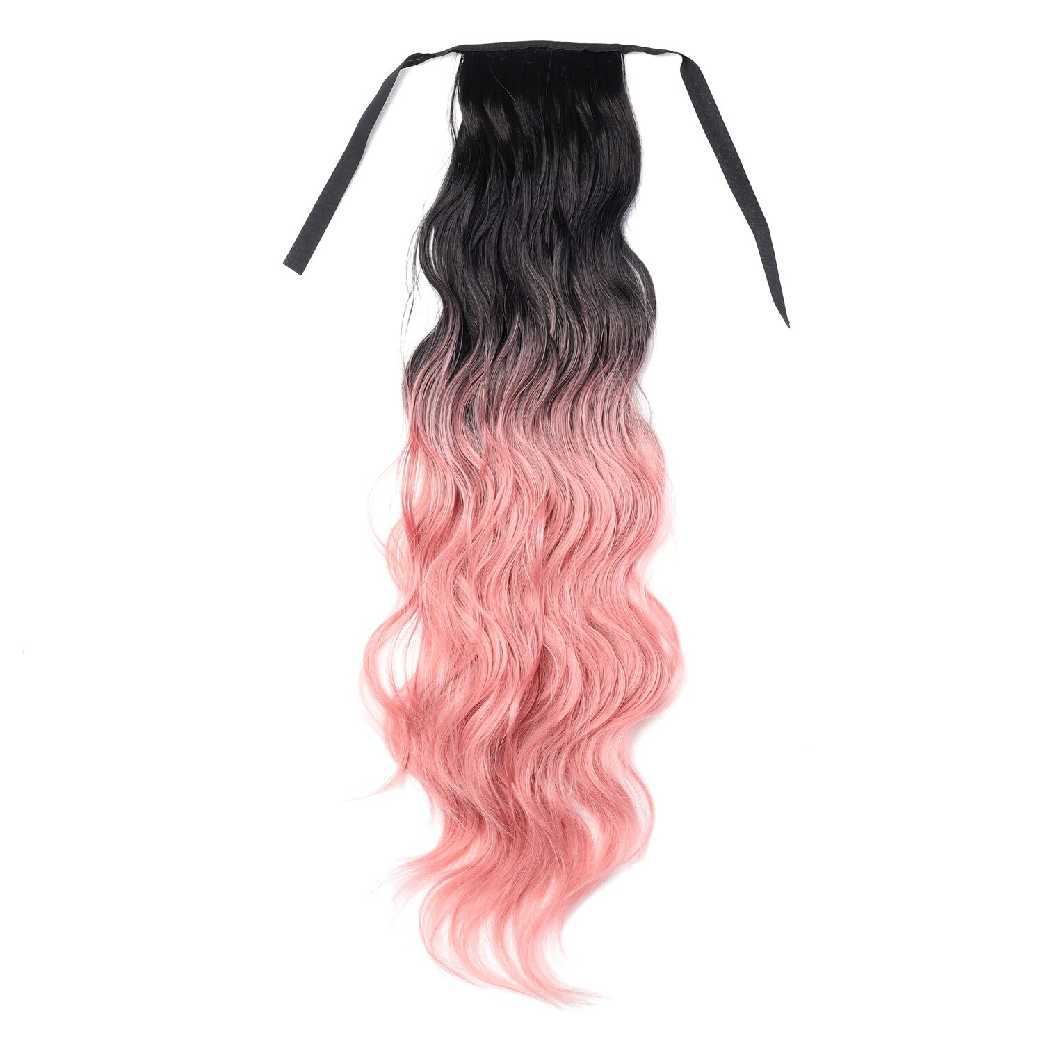 Ponytail Colorful Ombre Synthetic Ribbon Clip in Women Hair Extension Wavy Curly Hairpiece Pony Tail Blue Pink Purple Hairstyle: 2 Pink