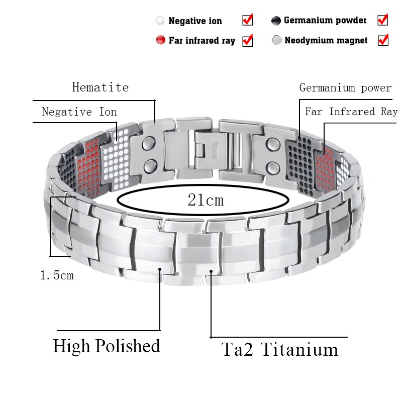 Odchudzanie bransoletka męska czarny czysty tytan bransoletka magnetyczna dla mężczyzn 4w1 magnesy negatywne germanu bransoletki zdrowotne biżuteria