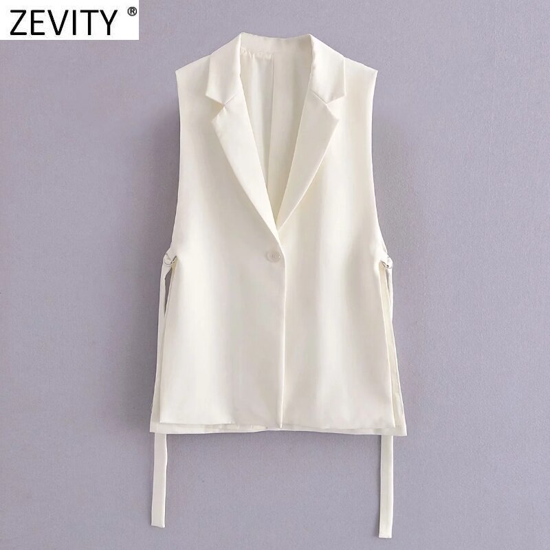 Zevity Vrouwen Mode Zwart Wit Kleur Side Split Vest Jacket Office Dames Casual Pak Vest Chic Uitloper Tops CT733