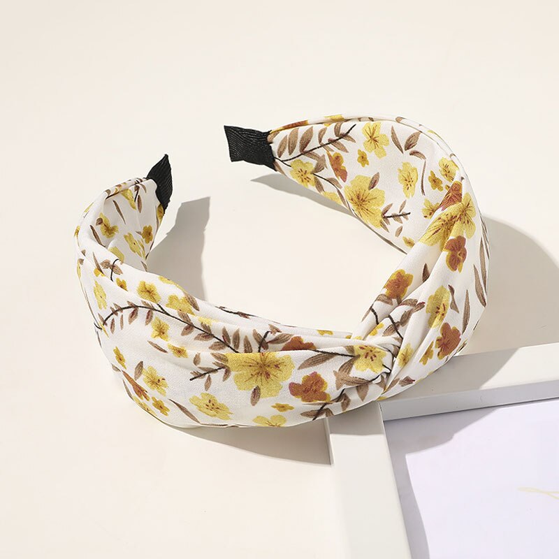 Diadema con estampado floral para mujeres, bandana con nudo cruzado para envolver el cabello, diadema para el pelo, accesorios para el cabello: Beige