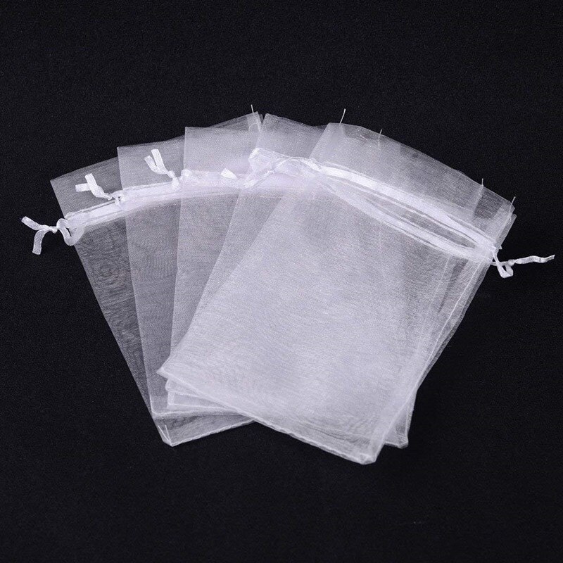 50/10pcs 9x12CM Witte Organza Zakken Organza Koord Tassen Organza Koord Zakjes Snoep Sieraden Party wedding Favor Bag: 50pcs