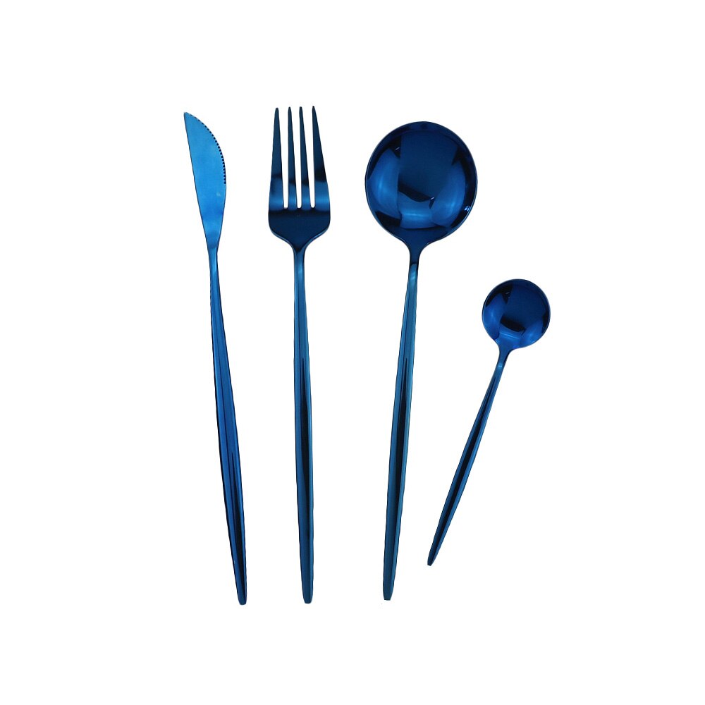 Couverts en or blanc miroir de cuisine | Ensemble de vaisselle 304 service de vaisselle en acier inoxydable, couteau fourchette cuillère service de table 32 pièces/8: Blue