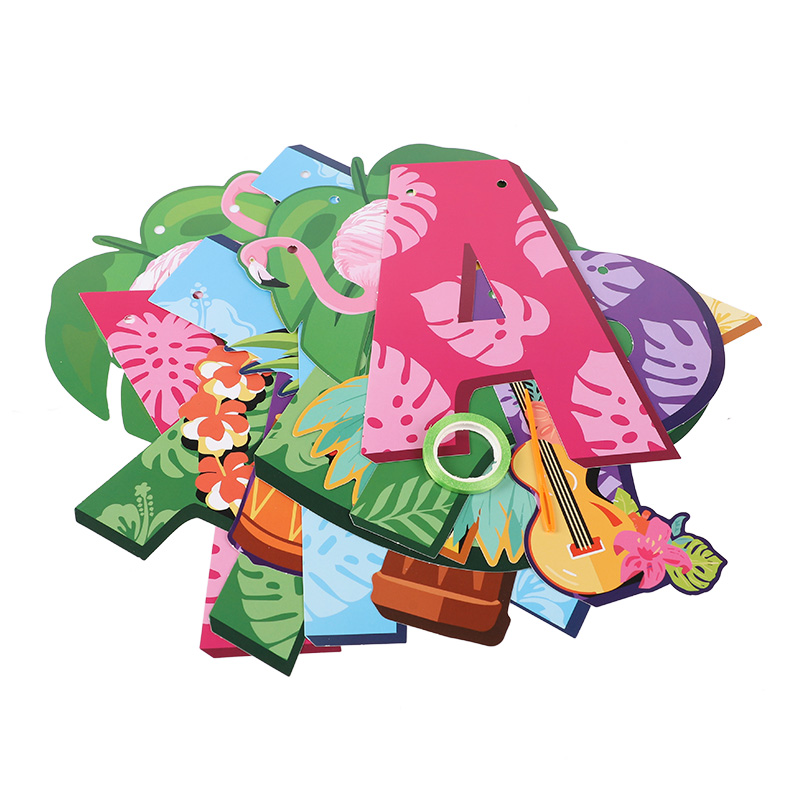 Decoración de hawaiana, guirnalda de feliz cumpleaños, cartel de piña y flamenco de dibujos animados, adornos para pastel, decoración de de boda Luau de verano