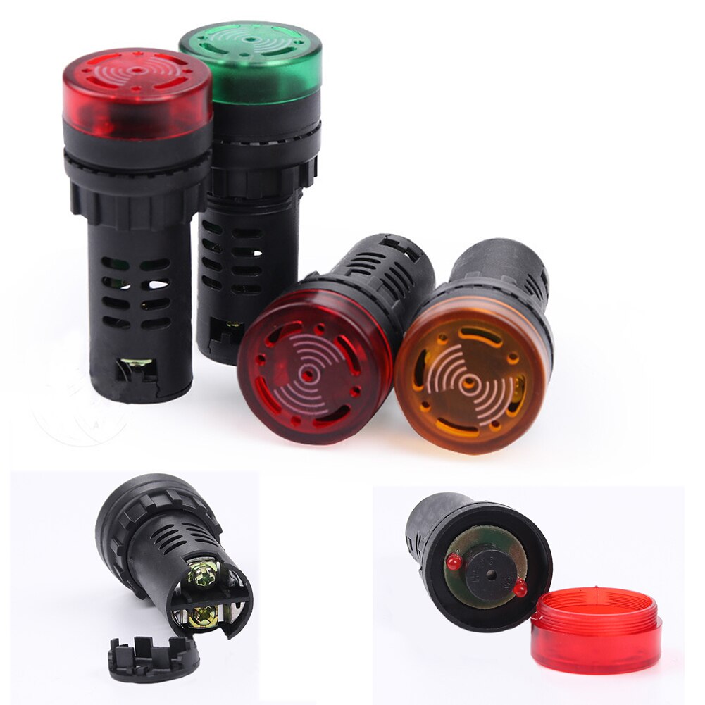12V 24V 220V 380V Panel Mount W Buzzer Beep LED Power Indicator Pilot Signal Light Lamp