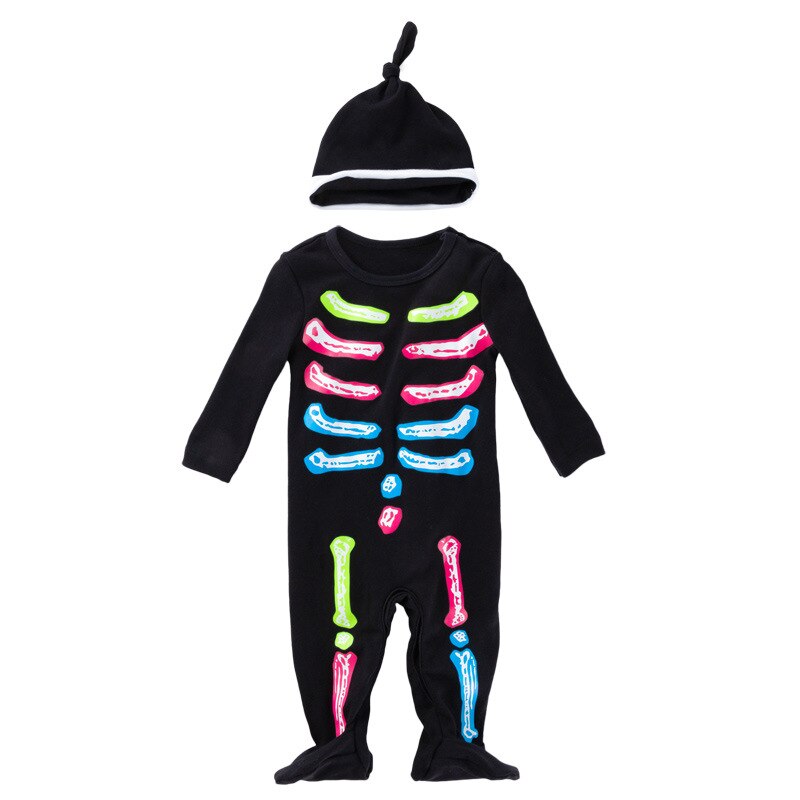 Herbst Winter Baby Kleidung Jungen Mädchen Halloween Kostüm Skeleton Gedruckt Neugeborenen Kleinkind Strampler Schwarz Langarm Baby Strampler